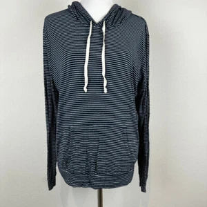 Brandy Melville Women's Lightweight Hoodie Navy Blue & White Striped - One Size - Picture 1 of 17