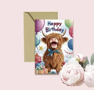 Fun Highland Cow Birthday Card Birthday Celebration - Picture 1 of 1