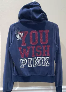 Sudadera con capucha Victoria's Secret ROSA You Wish Velor Brillo con cremallera completa Y2K talla M *DEFECTUOSA* - Imagen 1 de 19