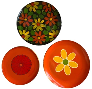 Vintage Serviertabletts 3er Set Japan Flower Power Groovy Daisy Orange Rot Grün - Bild 1 von 17