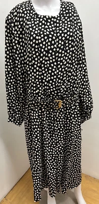 Vestido maxi com cinto Hana Sung vintage novo com etiquetas 22W preto branco xadrez manga longa linha A - Imagem 1 de 4