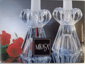 Pair Elegant Mikasa Diamond Fire Candleholders Box JAPAN WY247/339 crystal glass - Picture 1 of 7