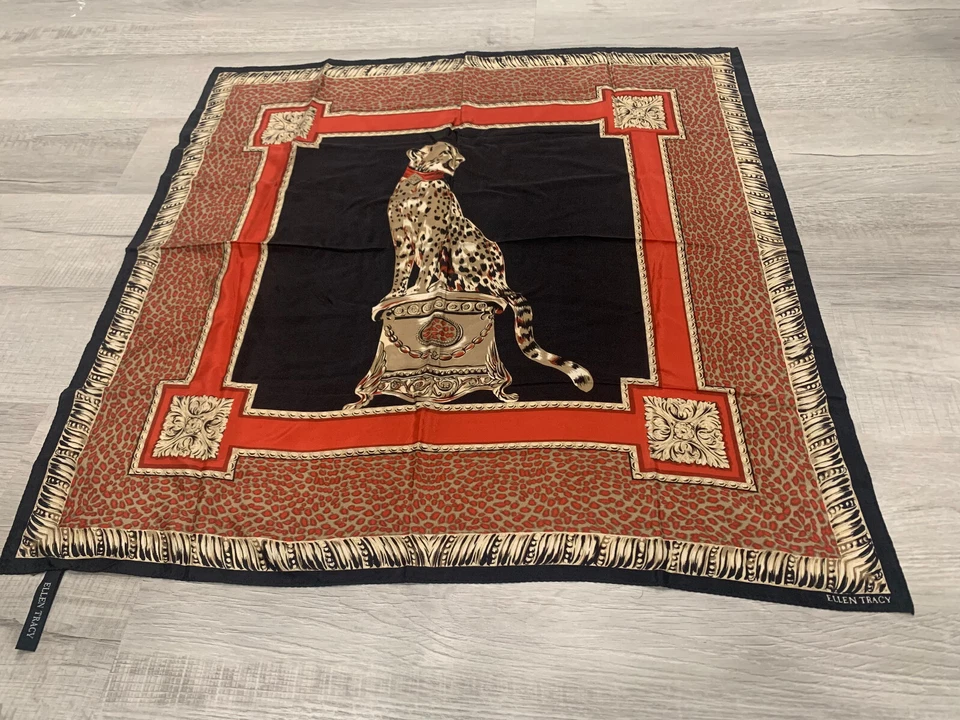 Ellen Tracy 设计师丝绸围巾方形复古 — 第 1/4 张图片