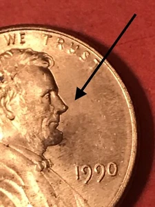 1990  Lincoln  Penny Die Chip On Nose Reverse Bubbling Off Center Strike - Picture 1 of 5