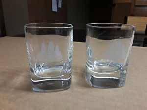 Engraved Schooner Ship Shot Glasses Tall Ships 2 Pc Etched Tequila Shooters - Picture 1 of 3