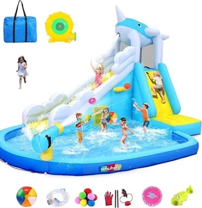 Aufblasbare Wasserrutsche für Kinder Hinterhof, 12x8,5 FT 12-in-1 Blow Up Wasserpark 💦 - Bild 1 von 10