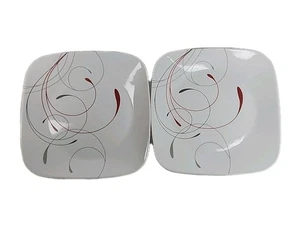 Juego de 2 platos de ensalada Corelle Square “Splendor” rojo/gris remolino 9” - Imagen 1 de 4