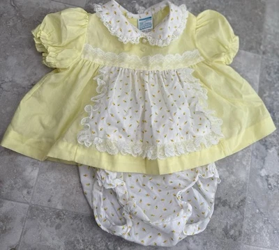 Conjunto de vestido de bebé de colección Toddle Time talla 1 encaje amarillo floral con cubierta de pañal 18-23 libras Foto 1 de 4