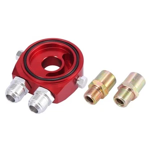 Car Oil Filter Radiator Sandwich Plate Adapter Kit Red M20x1.5 1/8 NPT - Picture 1 of 7