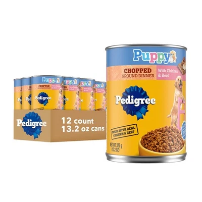 PEDIGREE CHOPPED GROUND DINNER Puppy Canned Soft Wet Dog Food With Chicken & - Image 1 of 4