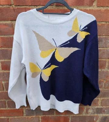 Vintage 1980s CINZANO Designer Collection  Beaded Butterfly Jumper LARGE - Image 1 of 4