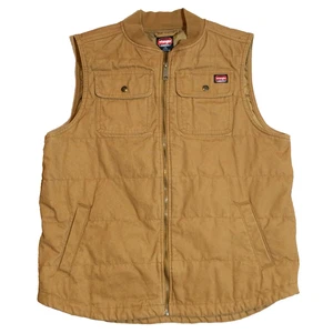 Wrangler Workwear Vest Sz L Men's Brown Quilted Lined Duck Pockets Full Zip EUC - Picture 1 of 15