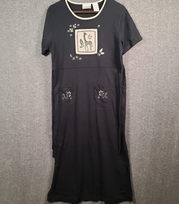 Винтажный Erika длинное платье с коротким рукавом карманы галстук на спине жираф печати размер L - Изображение 1 из 4