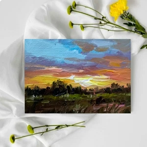 Original oil painting ACEO Evening Landscape #1 Art Cards mini art 2.5inx3.5in - Picture 1 of 4