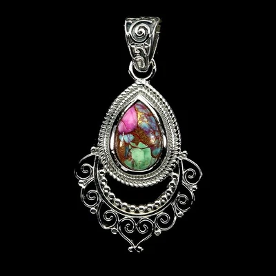 Ювелирные изделия с подвеской из стерлингового серебра 925 пробы с бирюзой грушевидный король 10x7 мм - Изображение 1 из 4