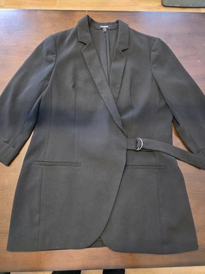 Chaqueta Blazer Express Negra Manga 3/4 Un Botón Cinturón Mujer Grande Negocios Foto 1 de 4