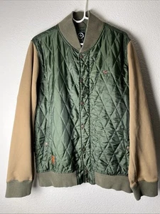 LRG Bomber Jacket Forest Green Zip & Button Up Hidden Pocket Men’s Large - Picture 1 of 6