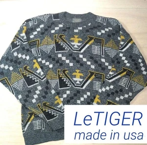 Le TIGER USA Made 80s Vintage Knit Acrylic Sweater Men Size M Casual - Picture 1 of 6