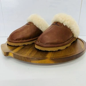 Bear Paw Womans Sheep Skin Faux Leather Slippers Brown Lined  Slip On  8 READ - Picture 1 of 16