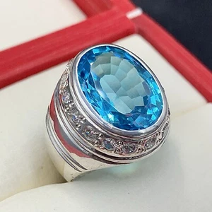 Oval Cut Blue Topaz Ring 925 Sterling Silver Topaz Ring Handmade Ring - Picture 1 of 5