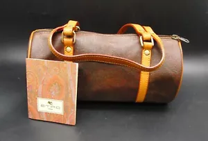 Vintage Etro Milano Handtasche Beuteltasche Tasche braun Leder Canvas Small Barrel Satchel - Bild 1 von 13