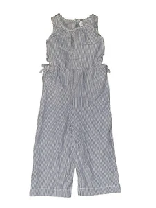Carter's Kids 5 Girls Pinstripe Jumpsuit Wideleg Sheik Keyhole Tie Sides - Picture 1 of 6