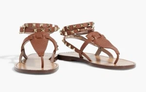 Sandalia Valentino Rockstud Cuero Marrón Tanga Deslizable Gladiador Turquesa 35 - Imagen 1 de 14