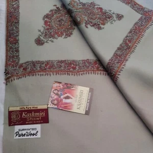 Kashmiri Shawl Pure Wool Green Brown Embroidered Trim Design 80x78 inch New a16 - Picture 1 of 7