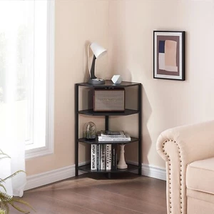 Corner Shelf 4Tier Display Shelves 31 Inch Wood Storage Stand Metal Frame Black - Picture 1 of 8