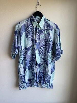 Vntg Da Vinci Hawaiian Men's Shirt Linen Blue Size Medium Floral - Image 1 of 4