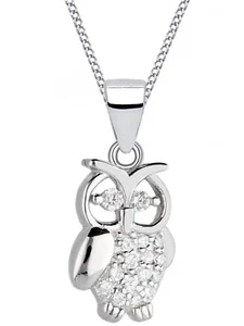 Halskette Kinder Eule Anhänger Kette 925 Silber Zirkonia Mädchen Echtschmuck - Bild 1 von 5