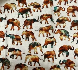 ELEPHANT PRINT 100% COTTON FABRIC DAN MORRIS - Picture 1 of 2
