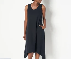 LOGO Lounge by Lori Goldstein - Abito midi in maglia waffle - Nero - Foto 1 di 5