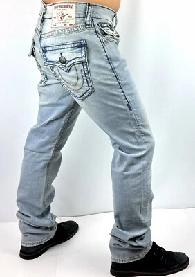 Pantalones de mezclilla True Religion para hombre Ricky relajados rectos azul claro lavado Super T - 107842 Foto 1 de 4