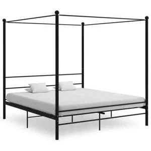 vidaXL Letto a Baldacchino Nero in Metallo 180x200 cm - Foto 1 di 6