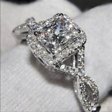 6mm Princess Cut AAA CZ Band Men/Women's White Gold Filled Wedding Ring Size 4-9
