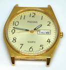 Vintage Pulsar by Seiko Men's Day Date Quartz Watch Gold Tone Luminous Hands