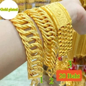 Thai Gold plated 24k Solid Bracelet Yellow Chain Pendant Weight 20 Baht Jewelry - Picture 1 of 9