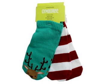 Gymboree 2 Pares Calcetines Verde Reno y Rojo Blanco Rayas Talla 12-18M - Imagen 1 de 2