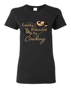 Easily Distracted by Cowboys Southern West Wild Women Graphic Shirt - Picture 1 of 18