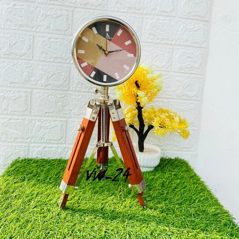 VARTH Antique 5 inch Wooden Steel Table Clock with Adjustable Tripod Stand Heavy Cover
