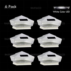6 Pack White 6"x 6" Outdoor Solar Post Cap Fence Light White Color LED PVC/Vinyl - Picture 1 of 2