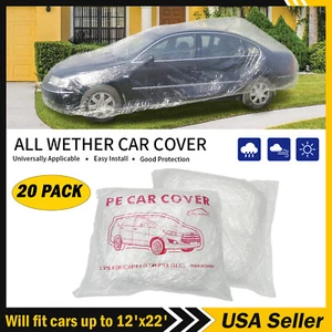 20 PACK Clear Plastic Temporary Universal Disposable Car Cover Rain Dust Garage - Picture 1 of 19