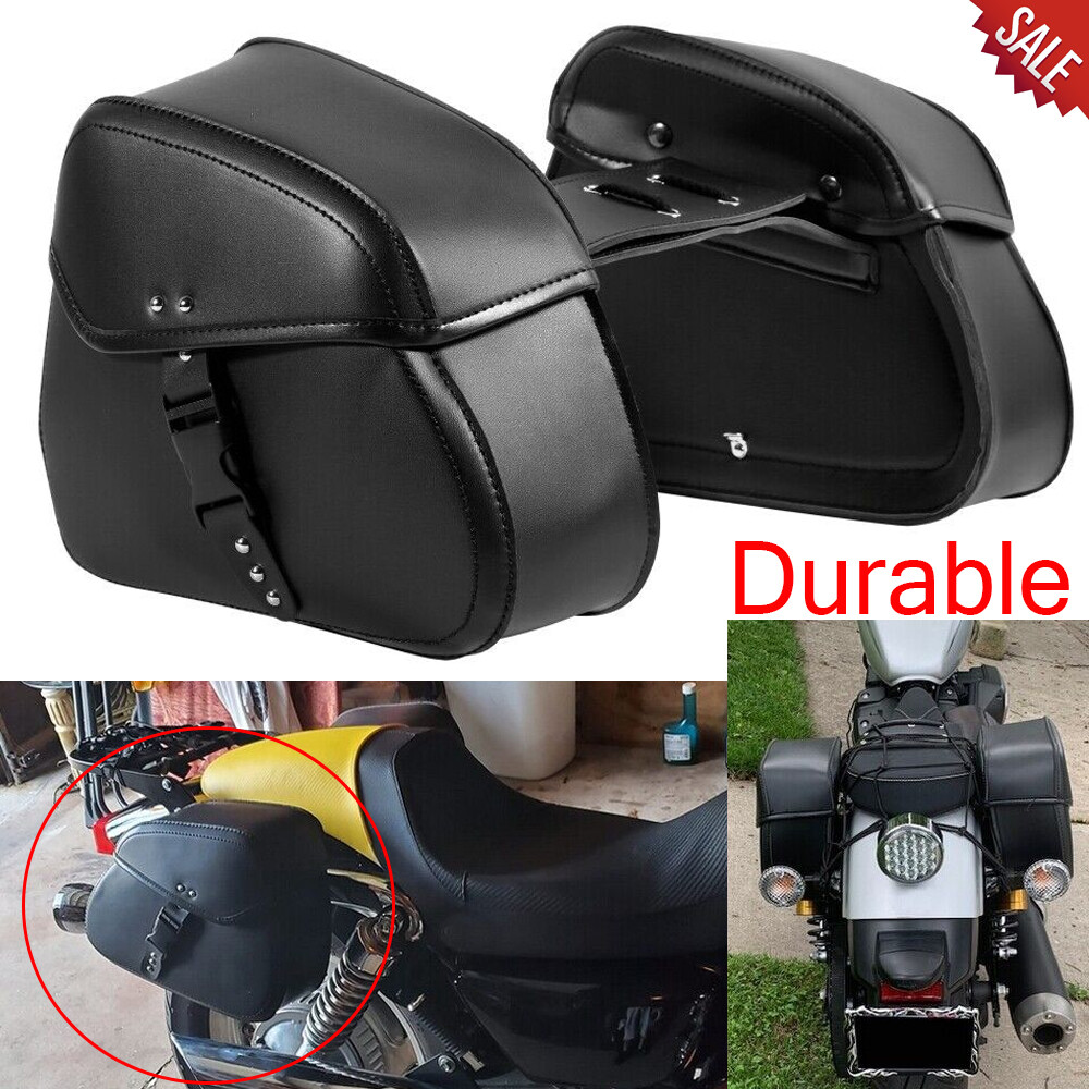 Classic Black PU Leather Motorcycle Saddlebags – Fits Honda Shadow, Rebel, VTX & More!