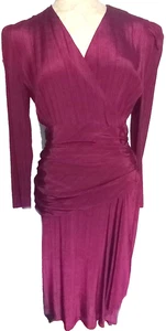 Vintage 80er Dynasty All that Jazz Kleid 8 V-Ausschnitt Seitenreißverschluss Schulterpolster Made USA - Bild 1 von 14