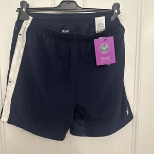 BNWT Official Wimbledon X POLO RALPH LAUREN Men Navy/White Ball Boy Shorts UK S - Picture 1 of 7