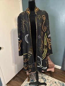 Vintage Y2K G Unit Women's Beaded Duster Jacket NYE 2000 Black Embellish 50 Cent - Picture 1 of 16