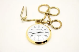 Reloj Bolsillo VIVARON Tono Dorado Fecha Cuarzo con Cadena de 15" NECESITA Batería - Imagen 1 de 2