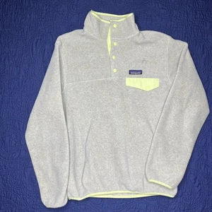 Patagonia Synchilla Fleece Pullover Women's Size S Gray Neon Yellow Trim - Picture 1 of 7