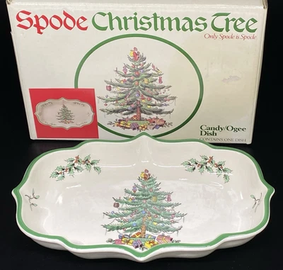 Vintage Spode Christmas Tree Candy Ogee Dish Plate Oval Scalloped 9.25" NEW - Image 1 of 4